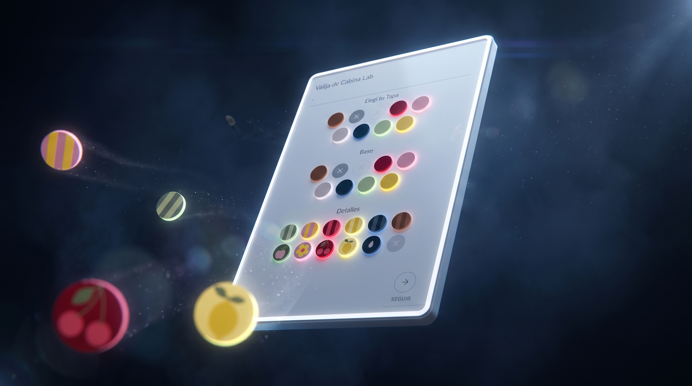 Captura de UI del configurador web con selector de componentes y colores