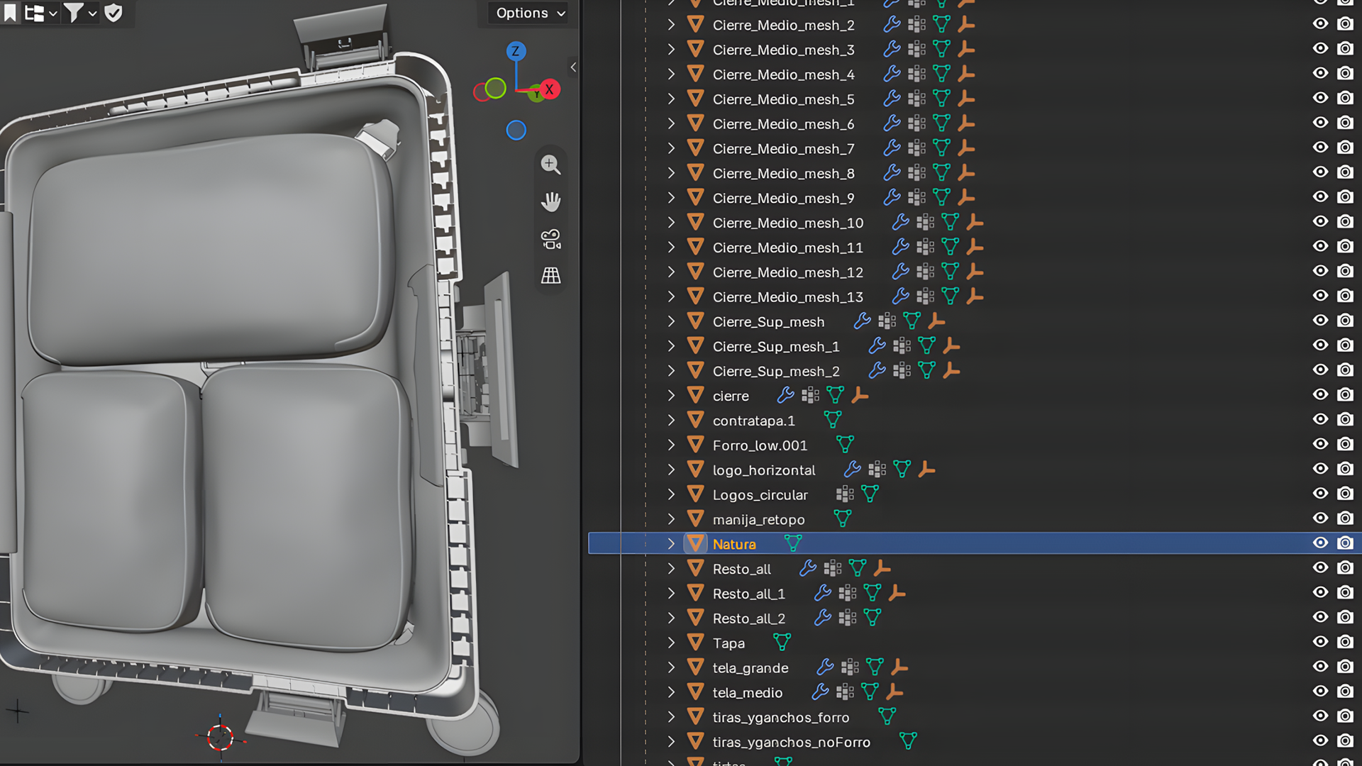 Jerarquía y estructura de sub-modelos modulares en Blender